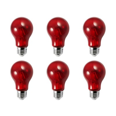LED A19 Red 6PK Transparent Glass